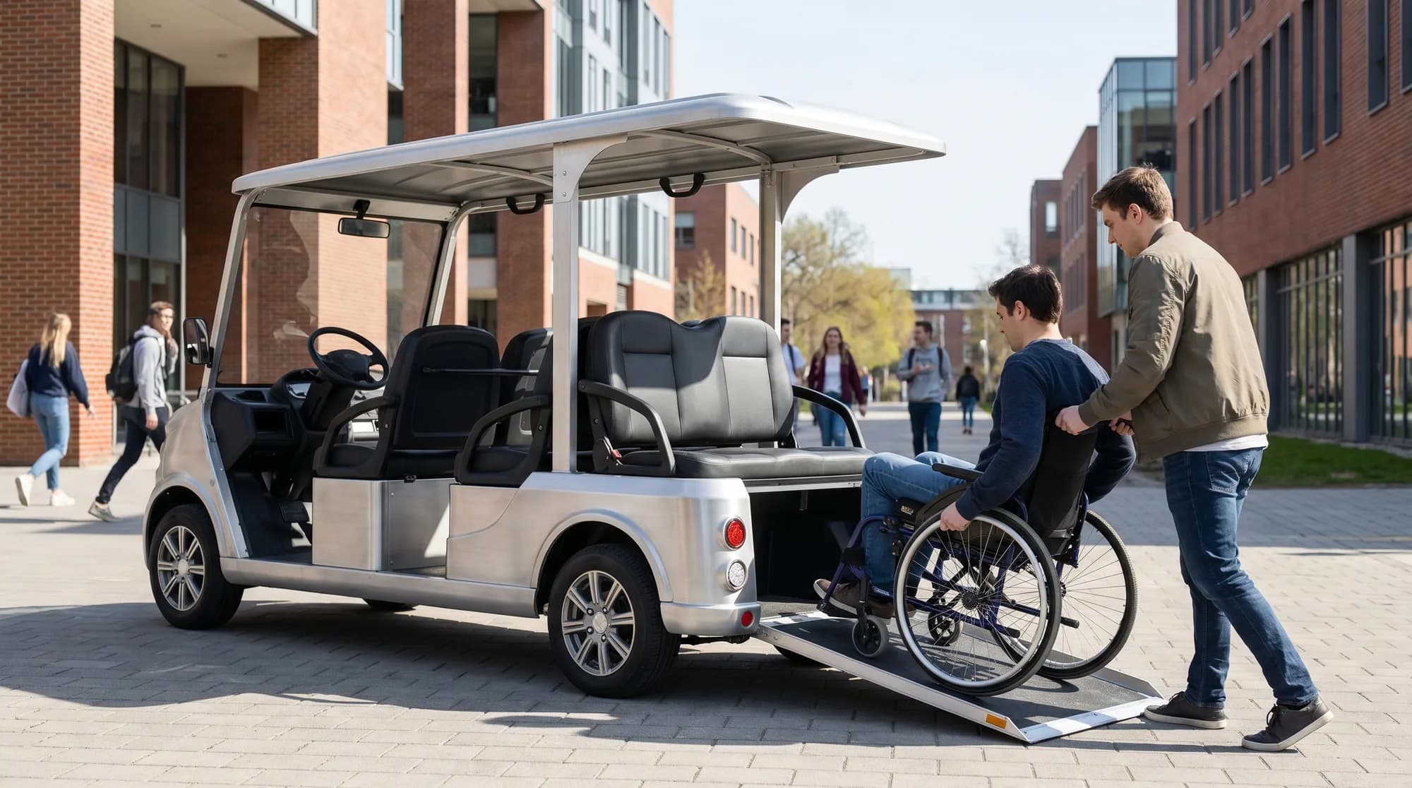 Accessible campus shuttles: wheelchair-ready golf carts for students and staff