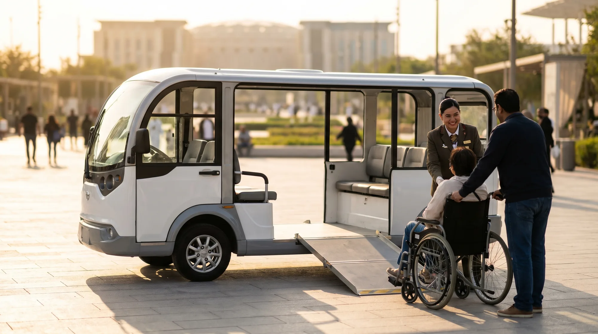 Wheelchair-accessible golf carts and PRM transport at large attractions