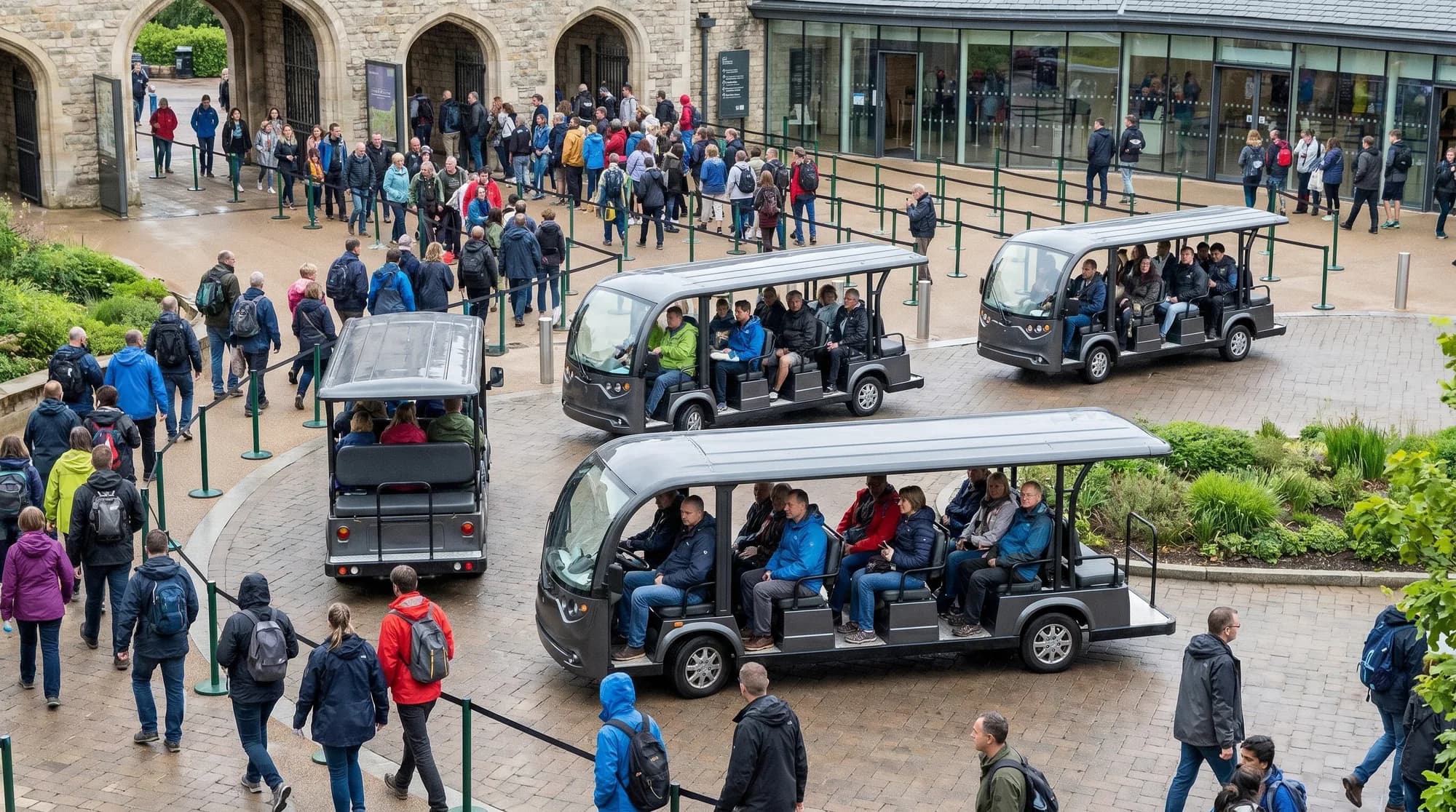 Fleet sizing for attractions: how many golf carts per visitor?