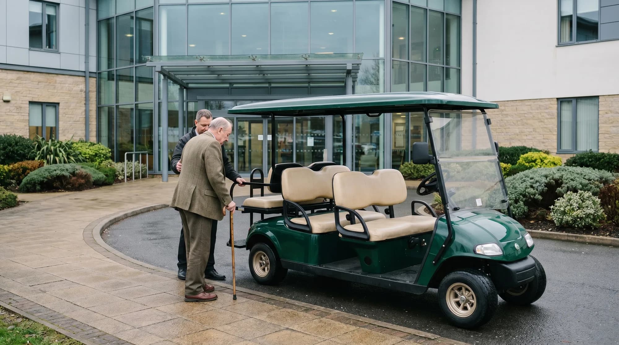 Patient and visitor transfer golf carts: closing the car park to ward gap