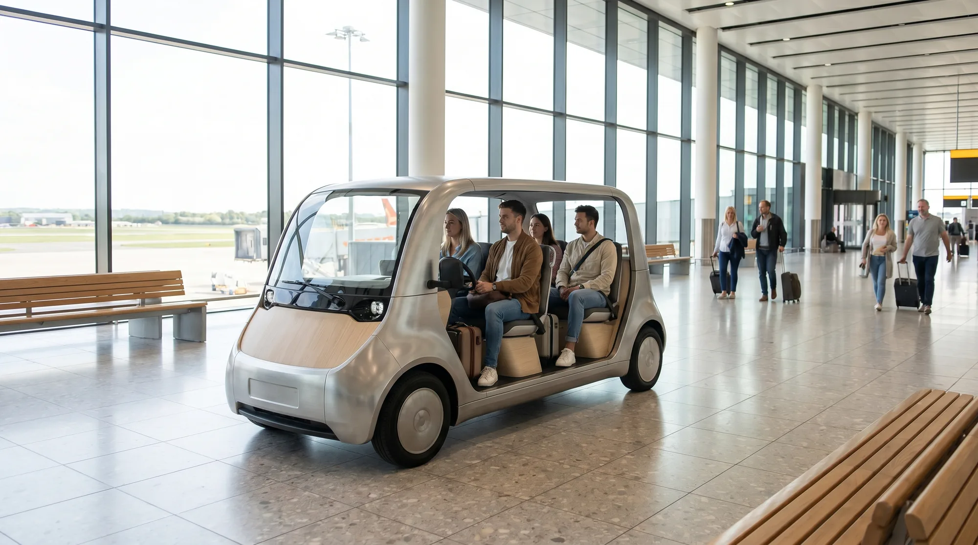 Inside-terminal passenger buggies for long airport concourses