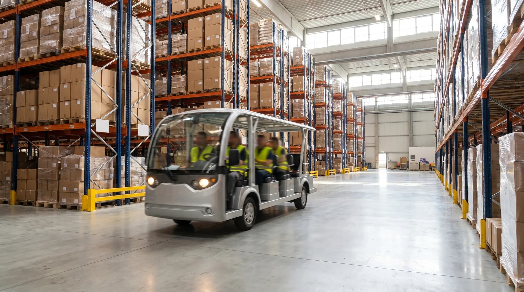 Electric personnel carriers for large distribution centers