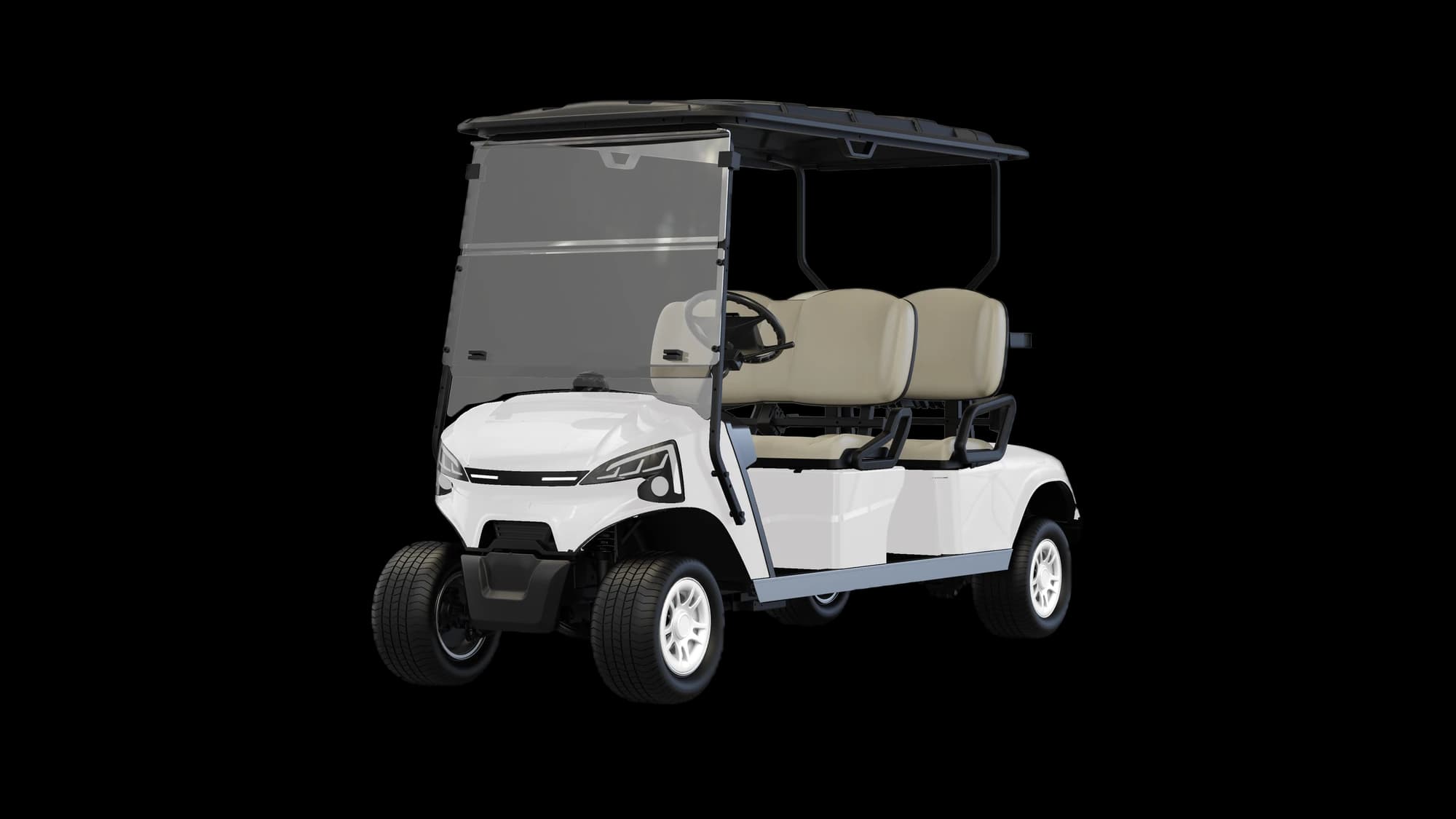 Hawke J4 4-seater lithium electric golf buggy, front three-quarter view