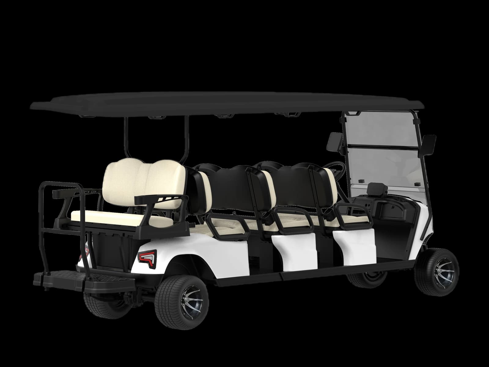 Hawke J6+2 8-seater lithium electric golf buggy with flip seat, rear view