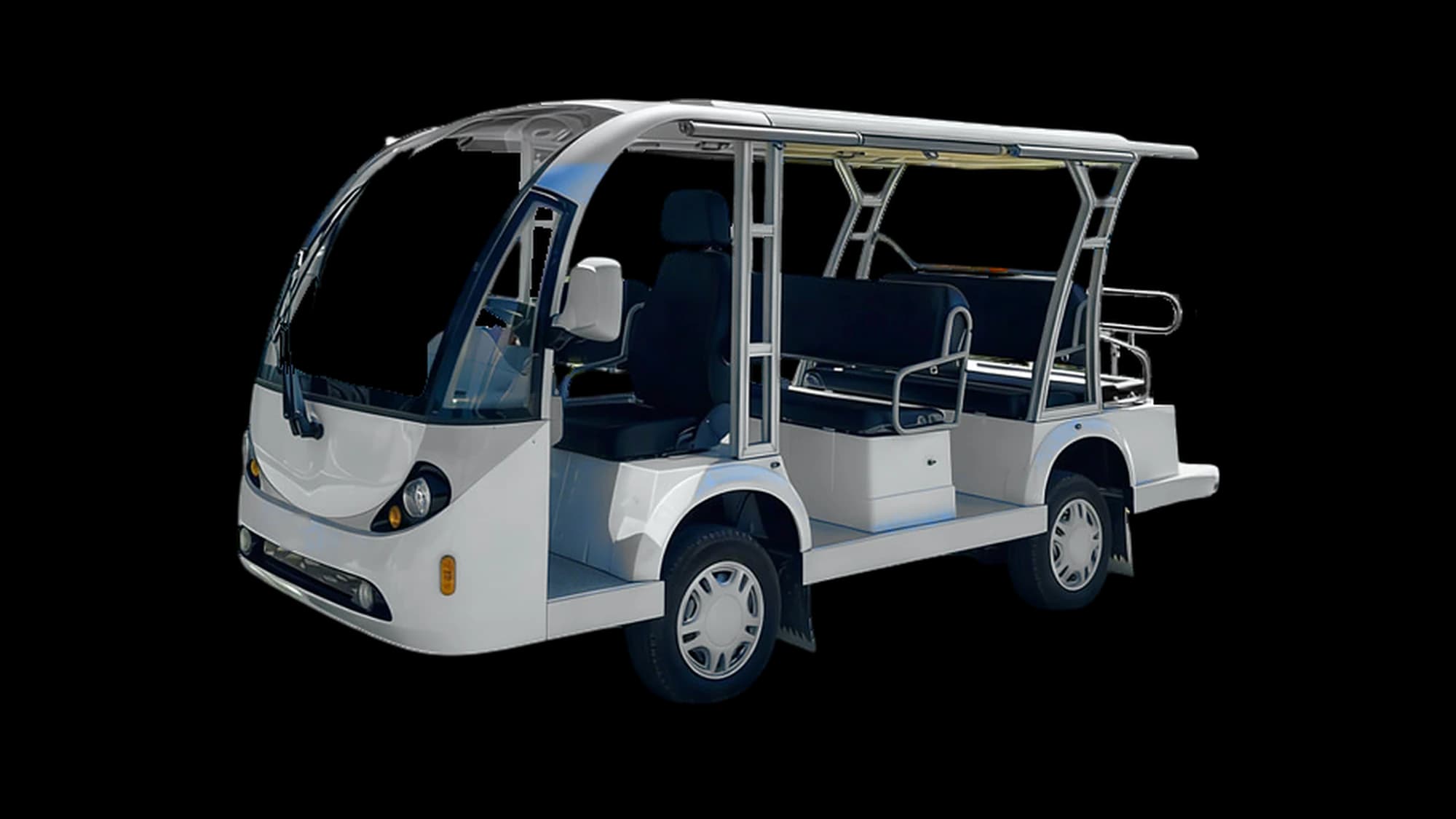 Hawke P11 11-seater electric shuttle bus, front three-quarter view