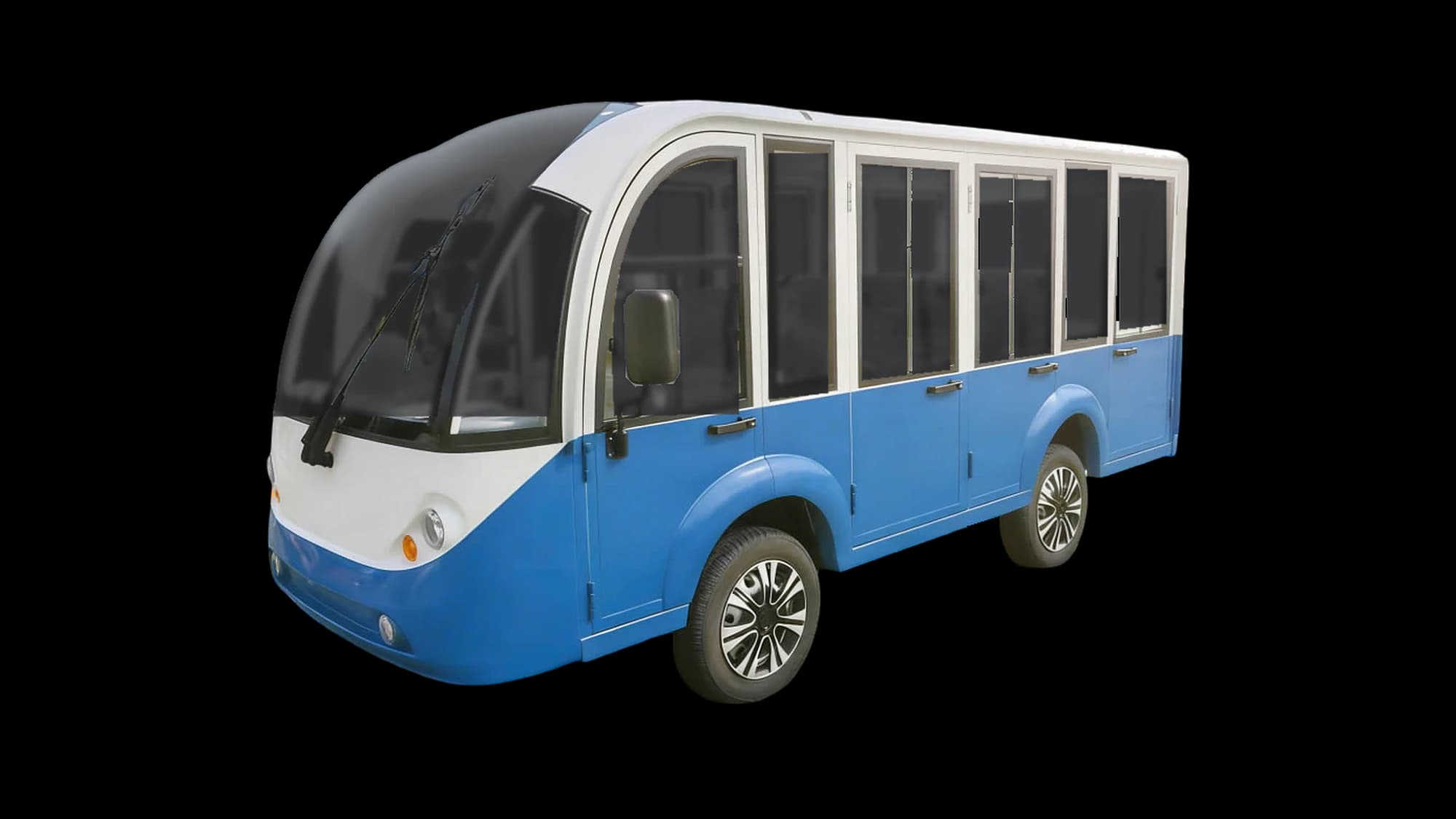 Hawke P11 Cab 11-passenger enclosed electric shuttle bus, front three-quarter view