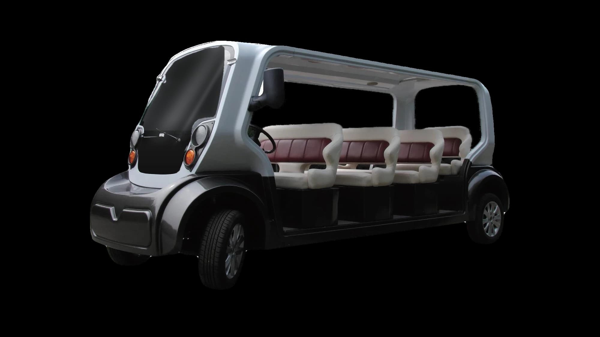 Hawke P11 Tour 11-passenger electric sightseeing car, front three-quarter view