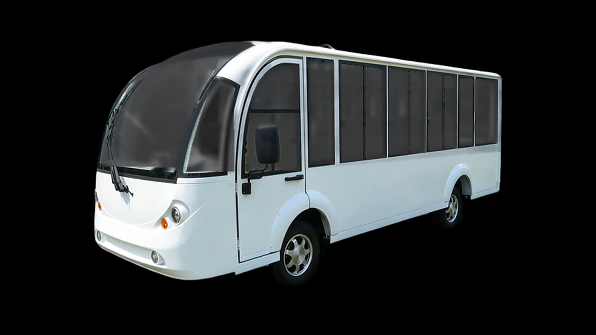 Hawke P14 Cab 14-seater enclosed electric shuttle bus, front three-quarter view