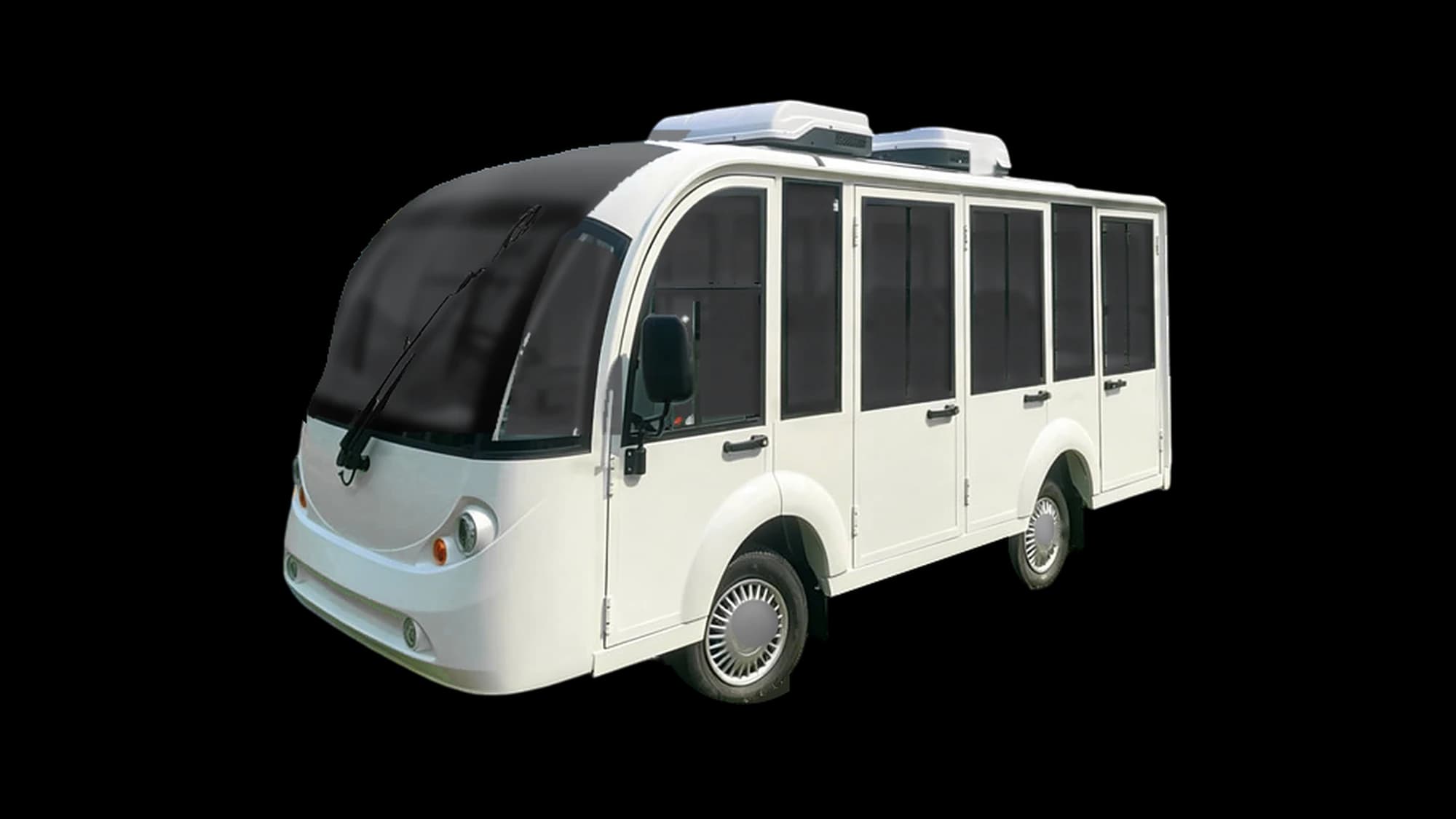 Hawke P8 Cab 8-seater electric shuttle with doors, front three-quarter view