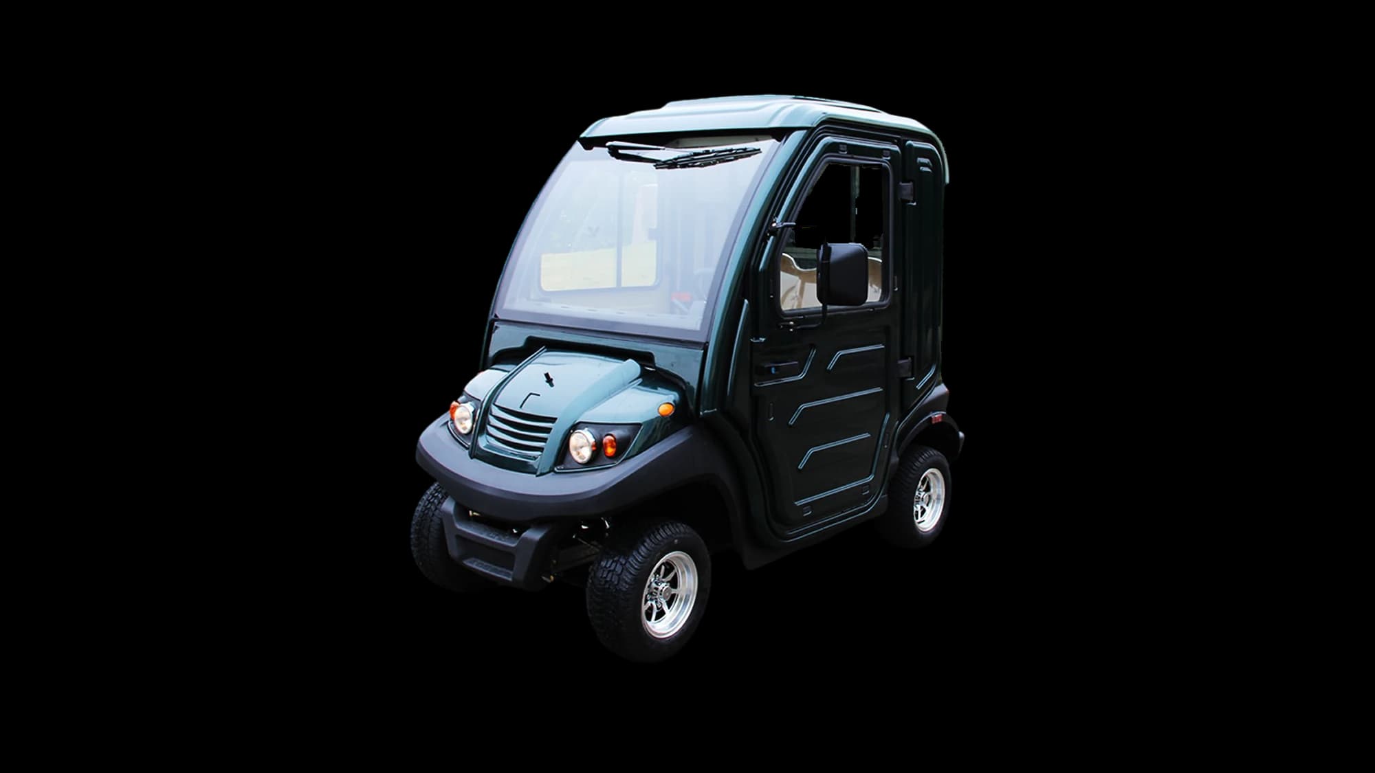 Hawke S2 Cab 2-seater enclosed electric buggy, front three-quarter view