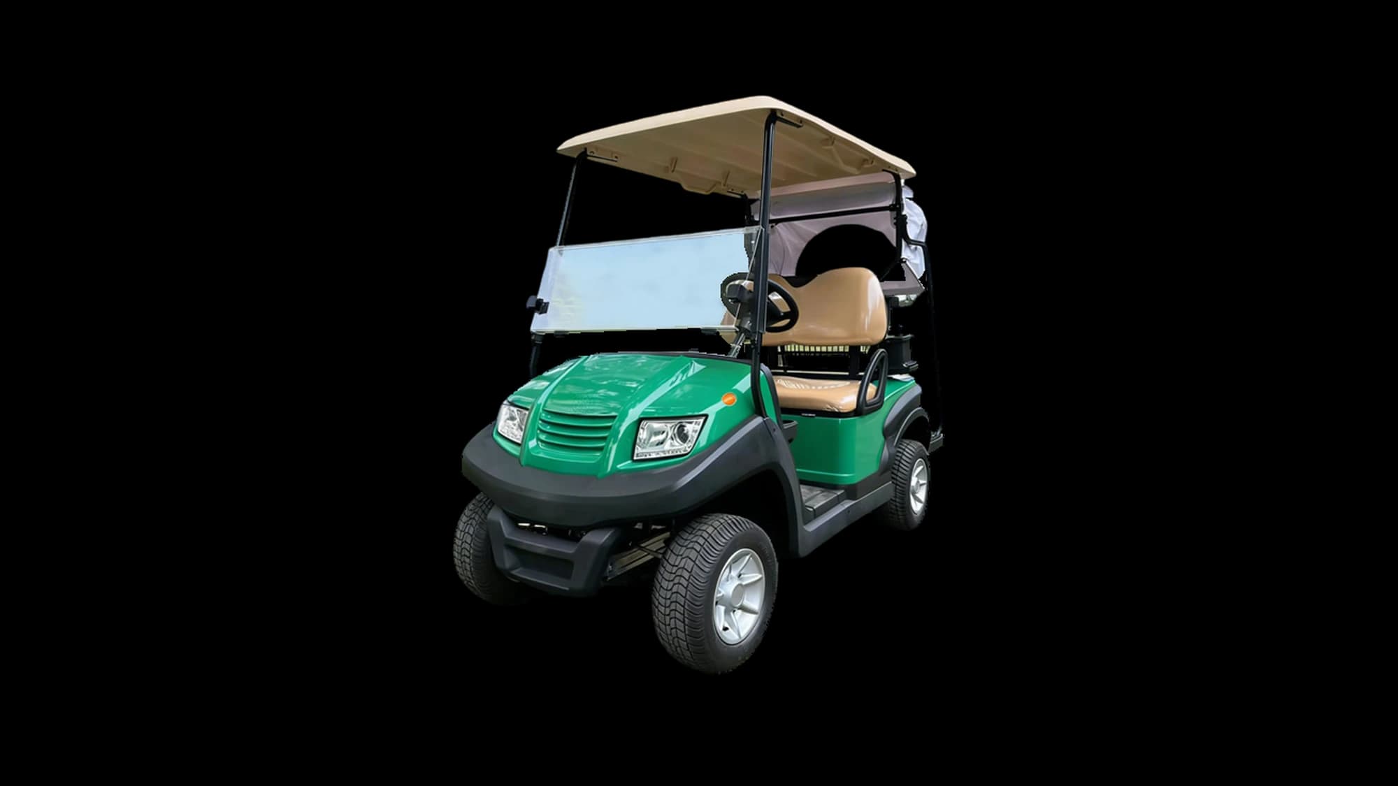 Hawke S2 Golf 2-seater electric golf buggy with bag rack, front three-quarter view
