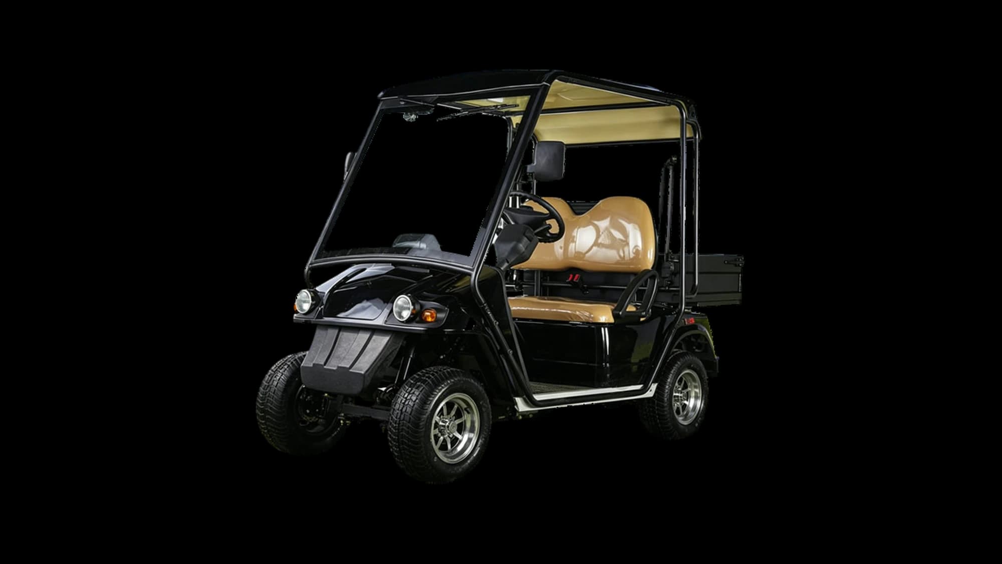 Hawke S2 Hunt 2-seater off-road electric buggy with cargo bed, front three-quarter view
