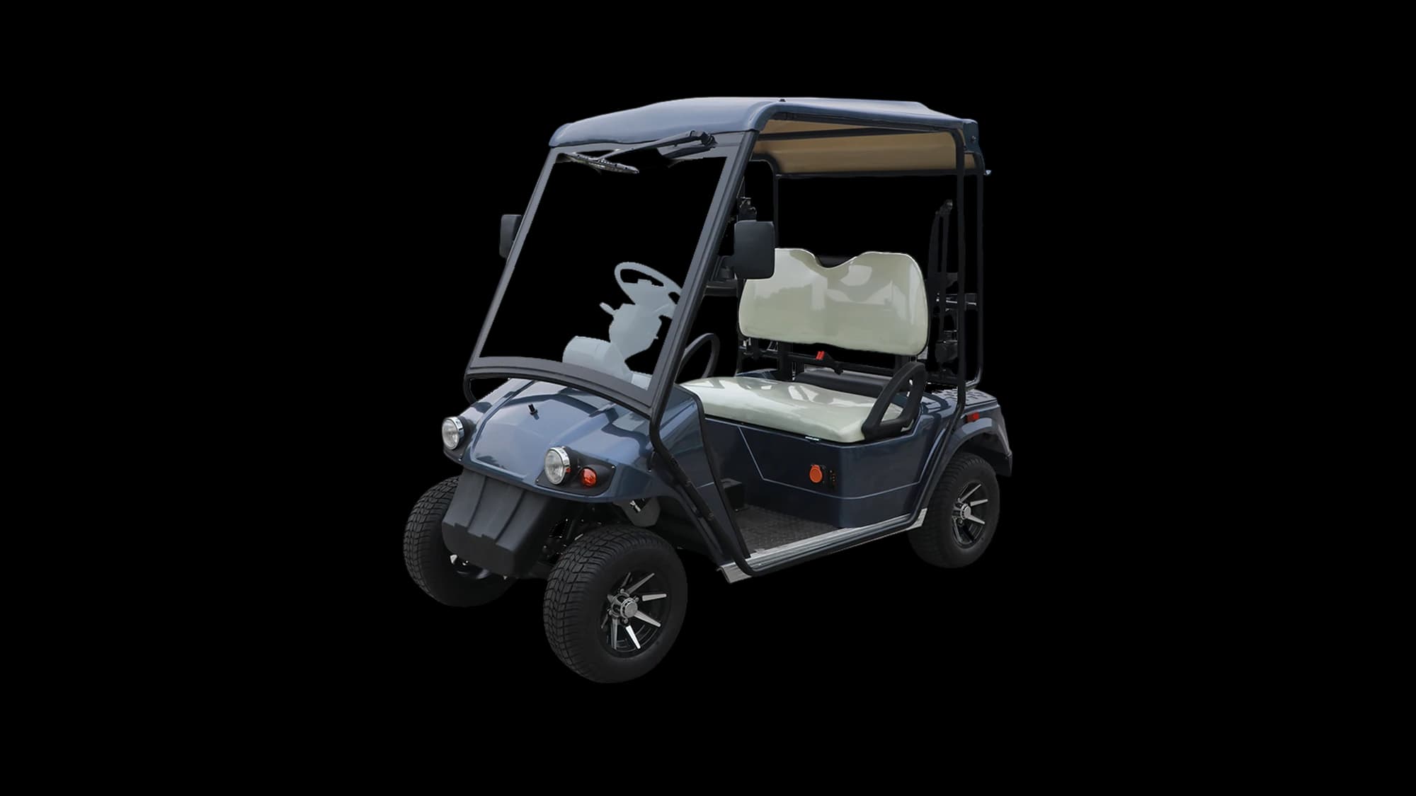 Hawke S2 Trail 2-passenger off-road electric cart, front three-quarter view