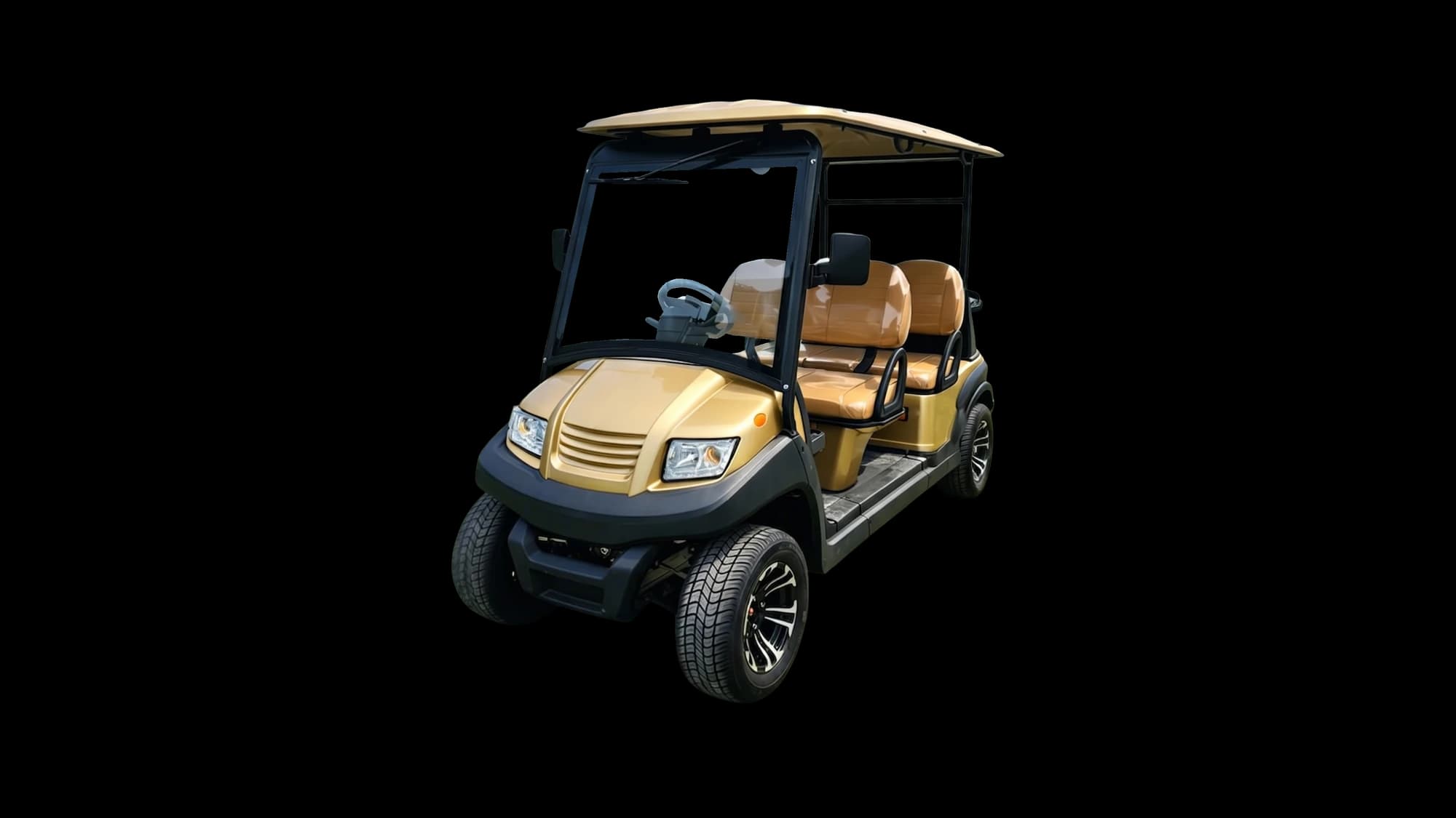 Hawke S4 4-passenger electric golf cart, front three-quarter view