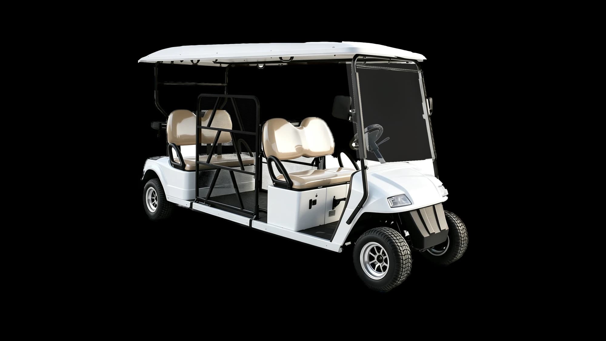 Hawke S4 Access wheelchair-accessible 4-passenger electric cart, front three-quarter view