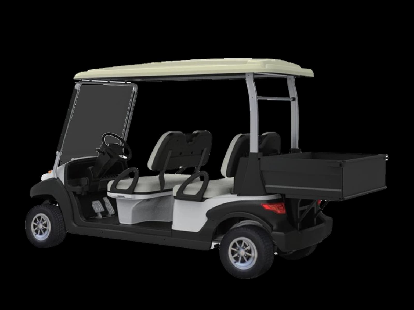Hawke S4 Cargo 4-passenger electric golf cart with cargo box, rear view