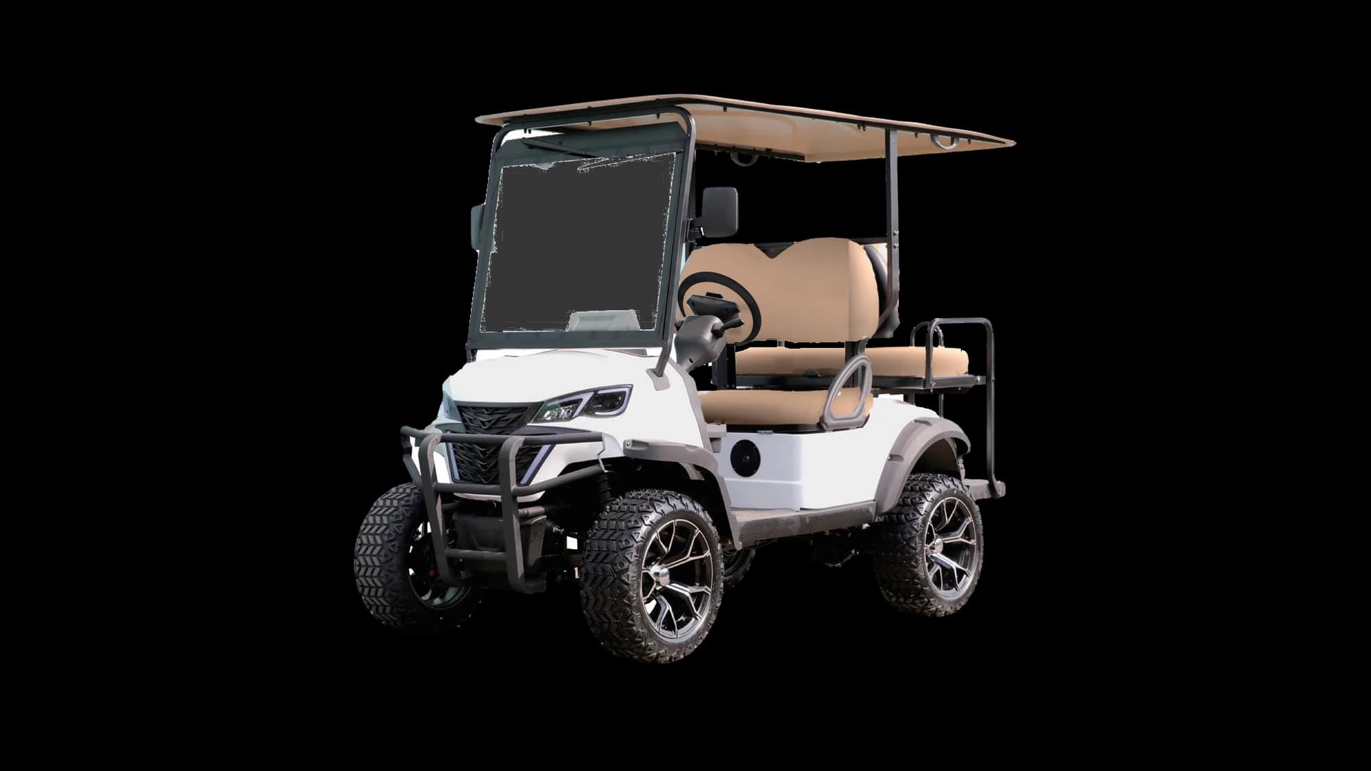 Hawke S4 Lift lifted 4-passenger utility cart, front three-quarter view