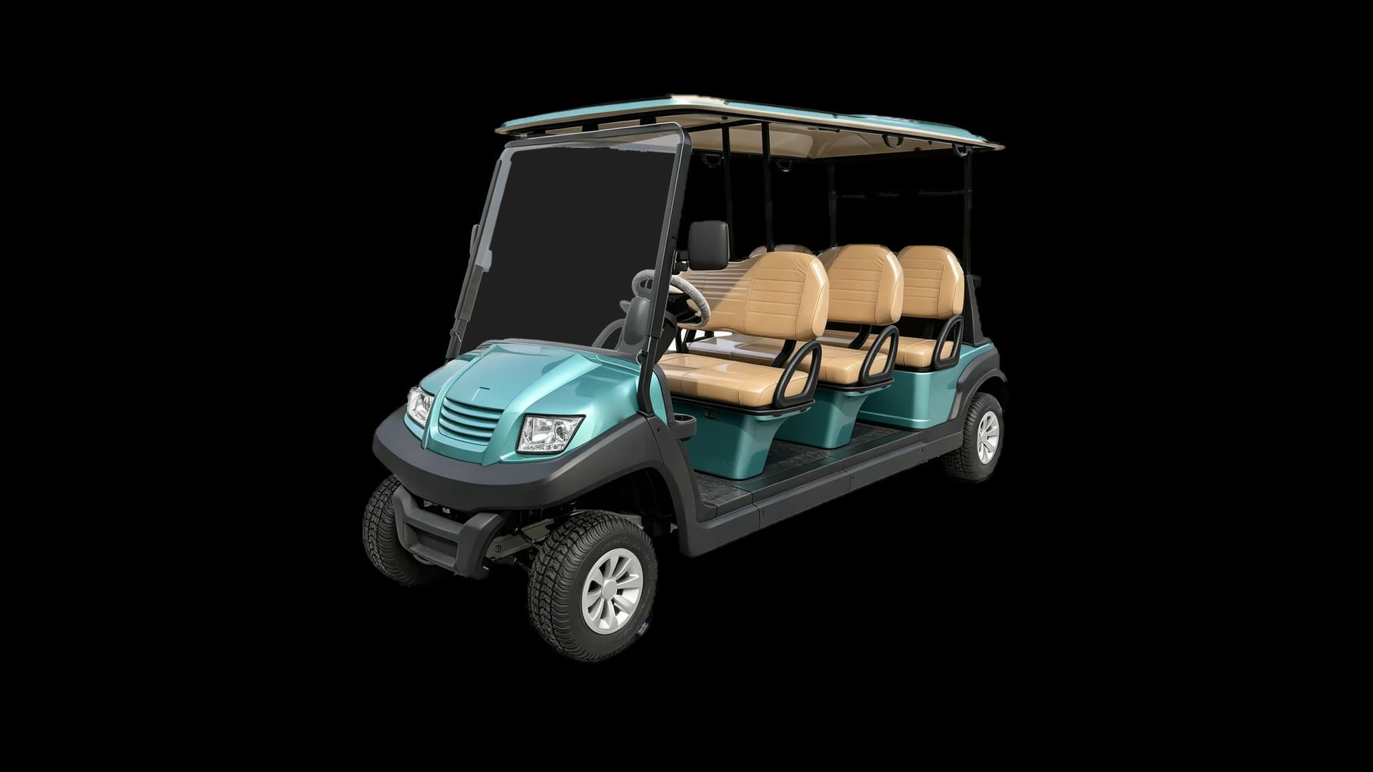 Hawke S6 6-seater electric golf buggy, front three-quarter view