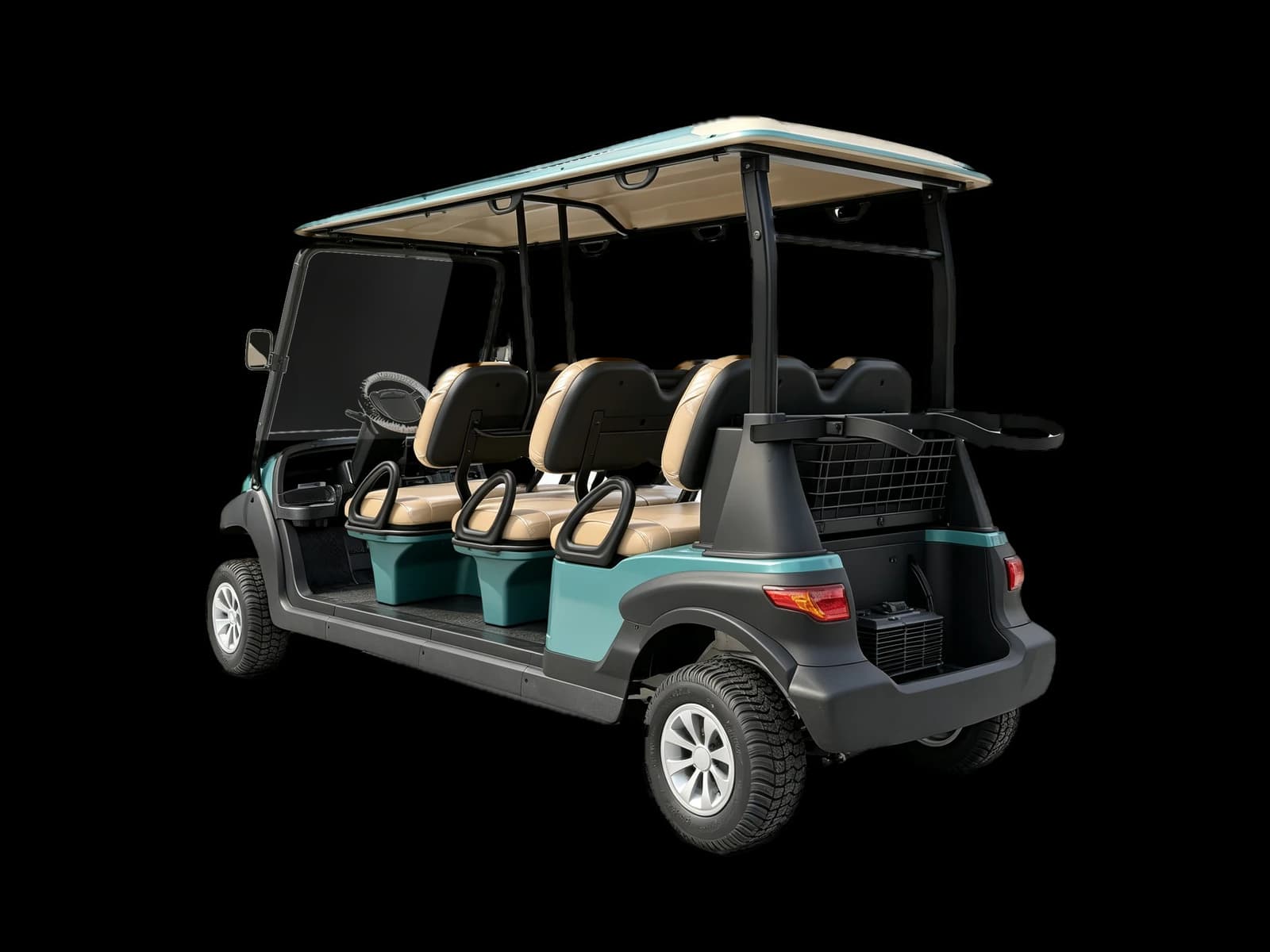 Hawke S6 6-seater electric golf buggy, rear view