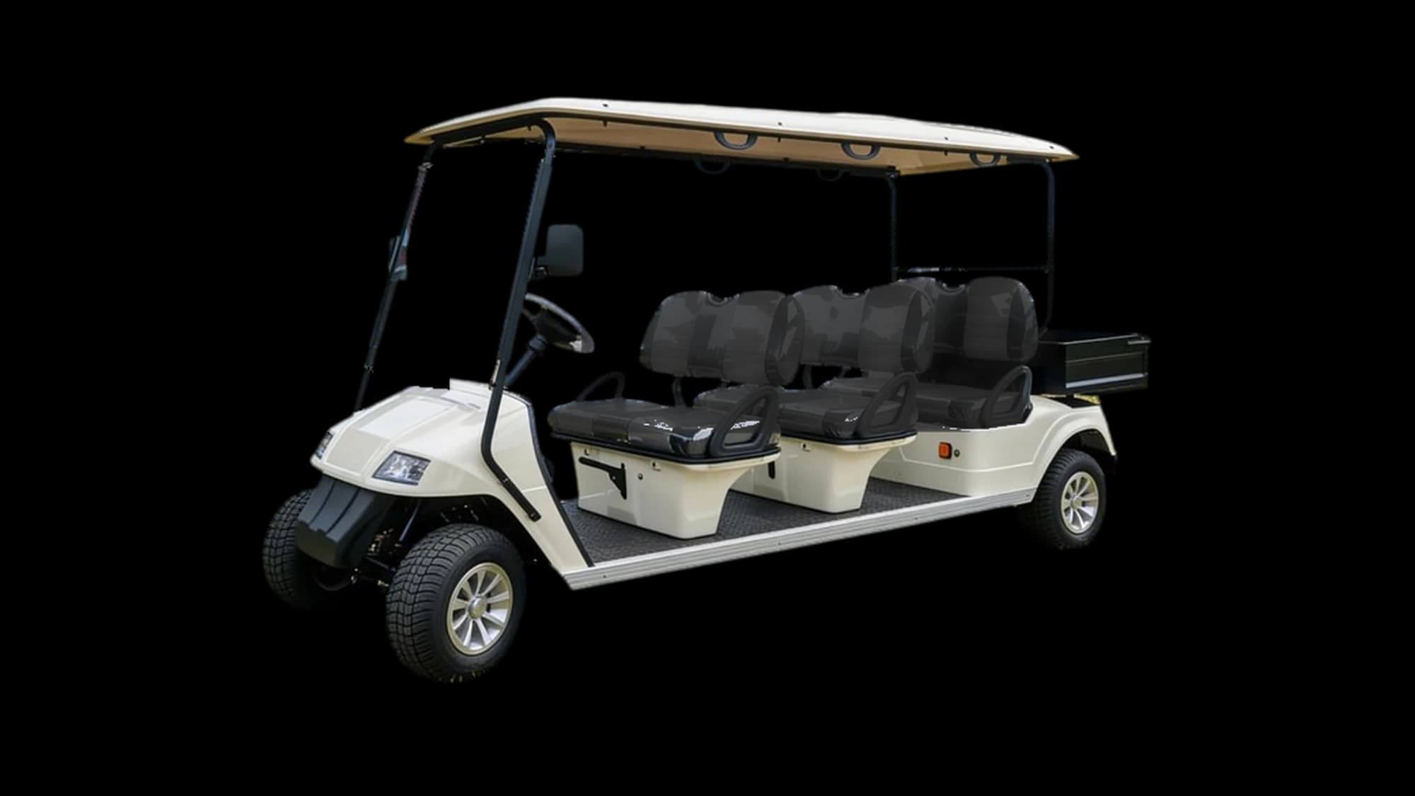 Hawke S6 Cargo 6-passenger electric shuttle cart with cargo box, front three-quarter view