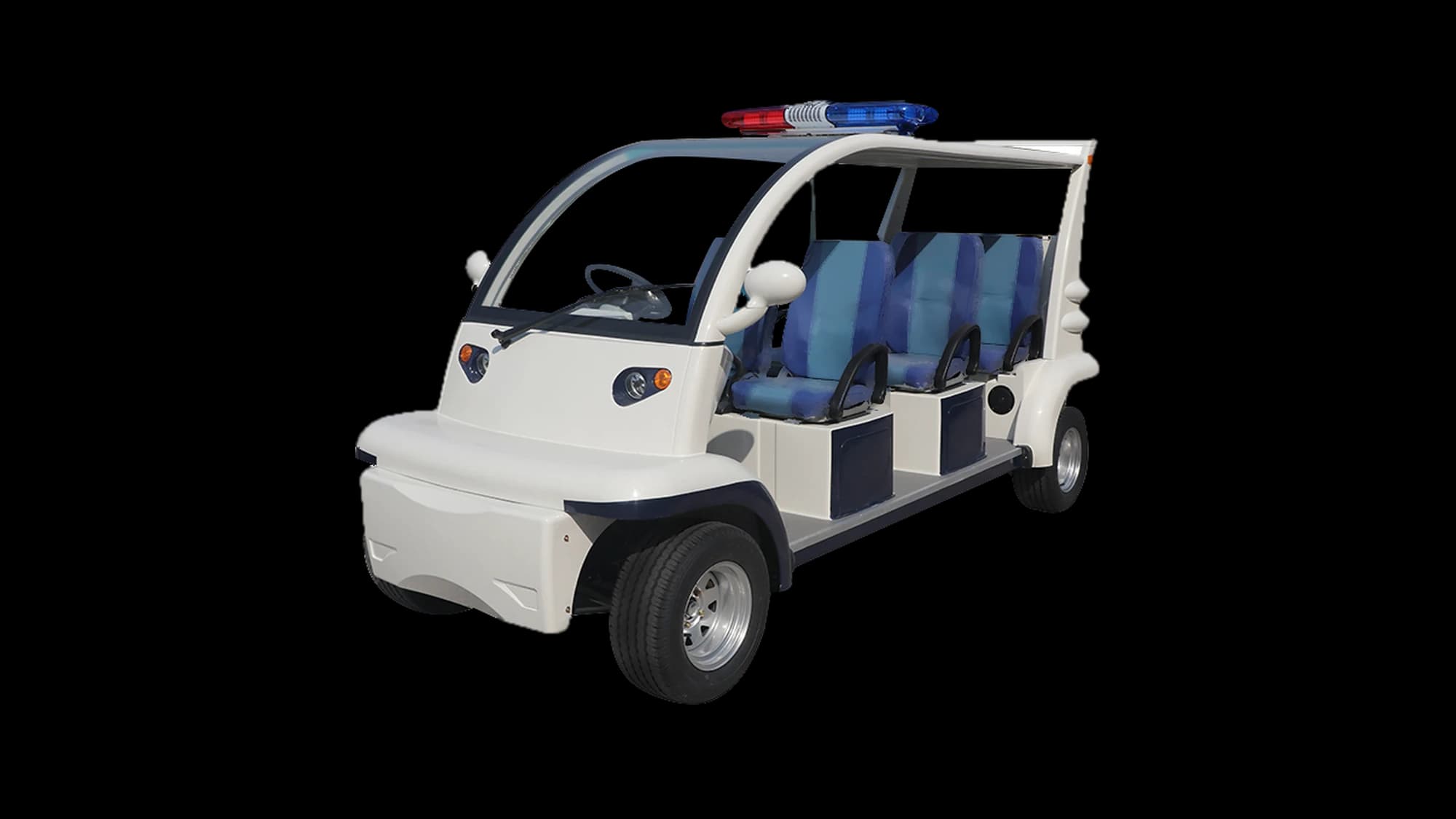 Hawke S6 Patrol 6-seater electric patrol buggy, front three-quarter view