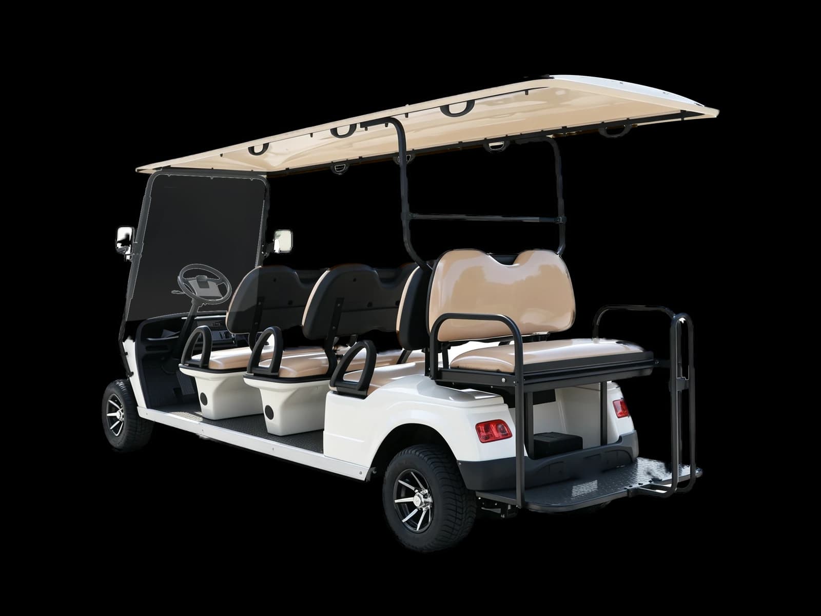 Hawke S8 8-passenger electric golf cart, rear view