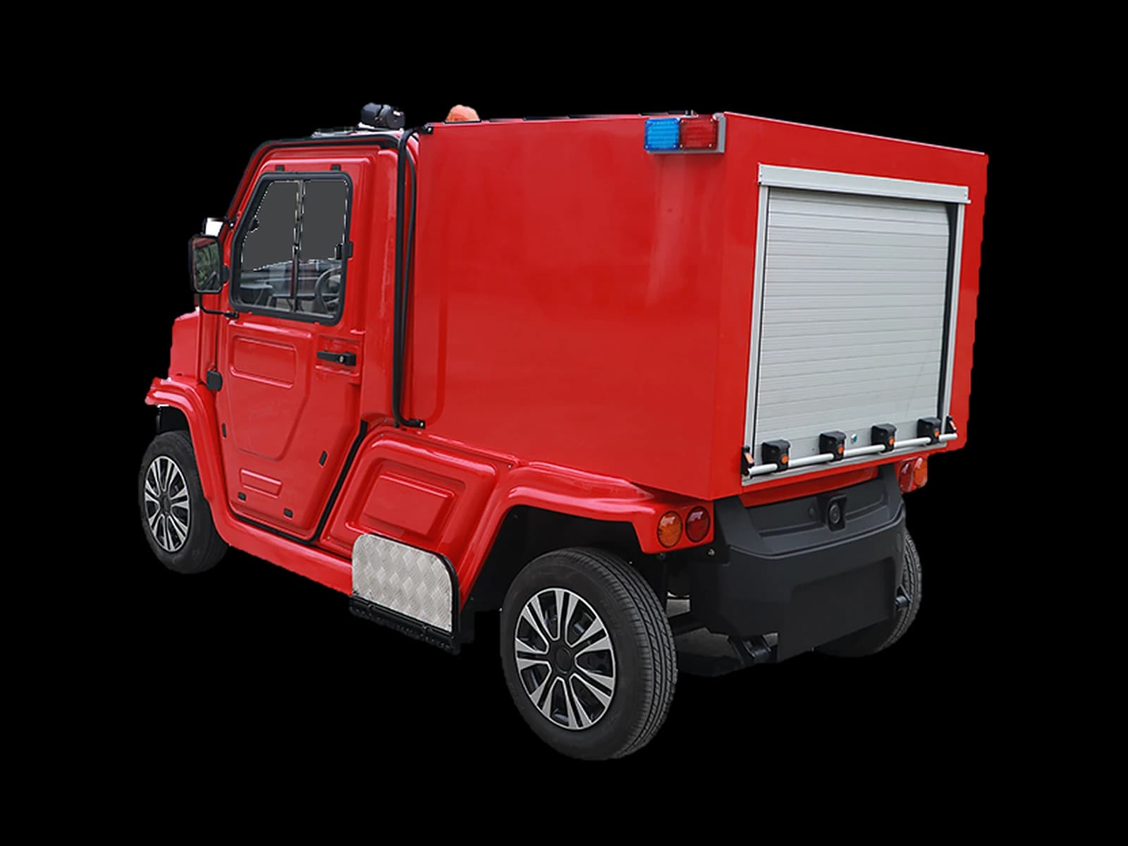 Hawke U2 Rescue electric fire response truck with enclosed body, rear view