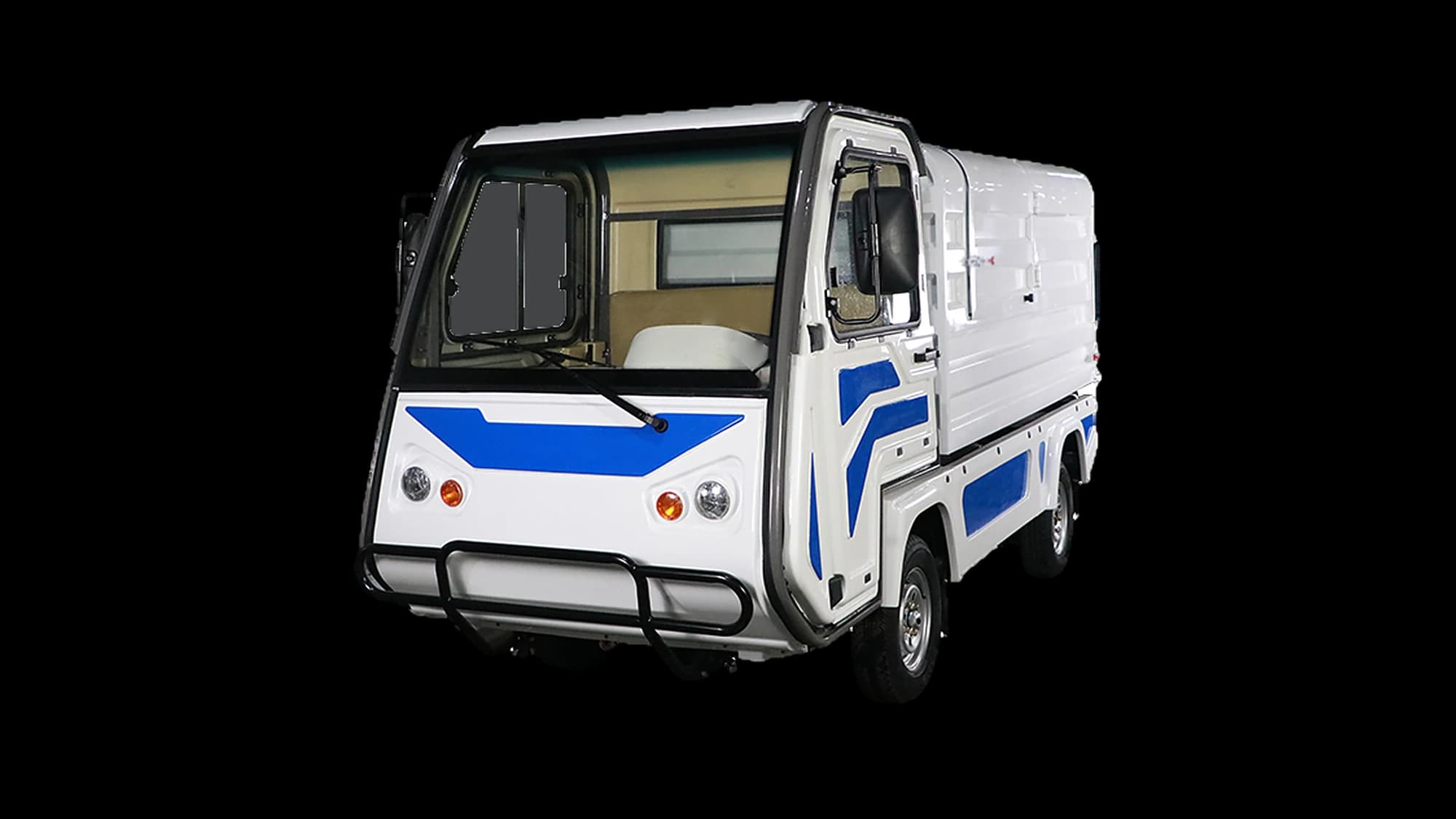 Hawke U2 Sealed electric refuse truck with sealed body, front three-quarter view