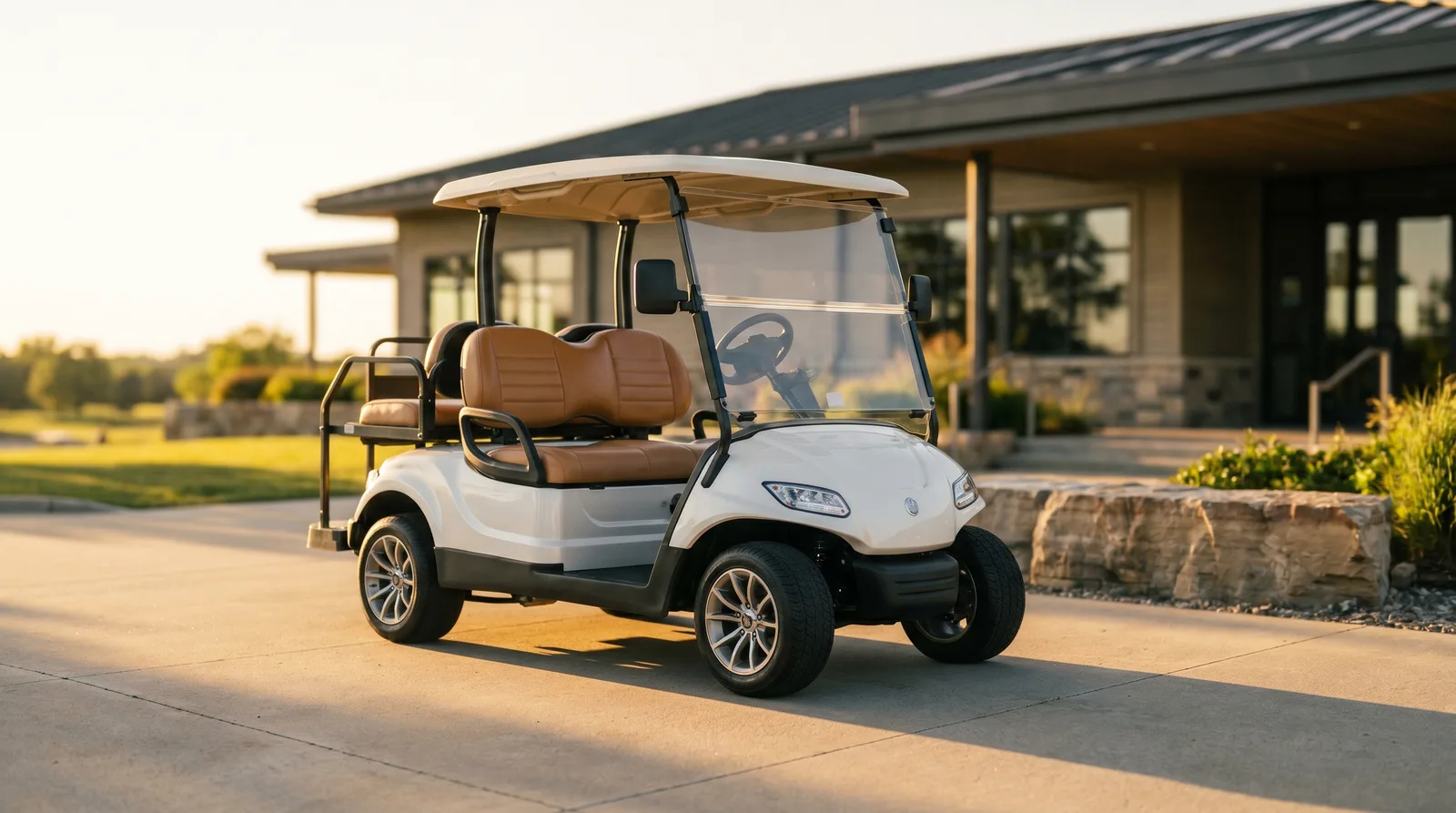 Golf buggies and golf carts lined up for review