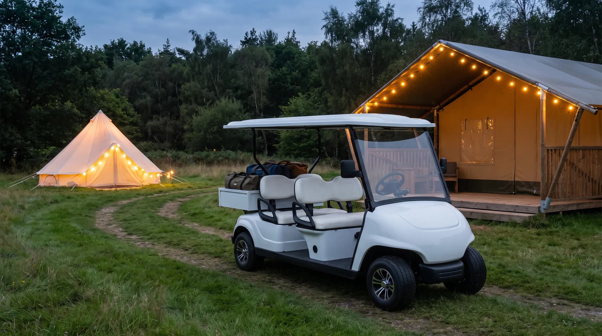 Electric golf carts for glamping sites and campsites