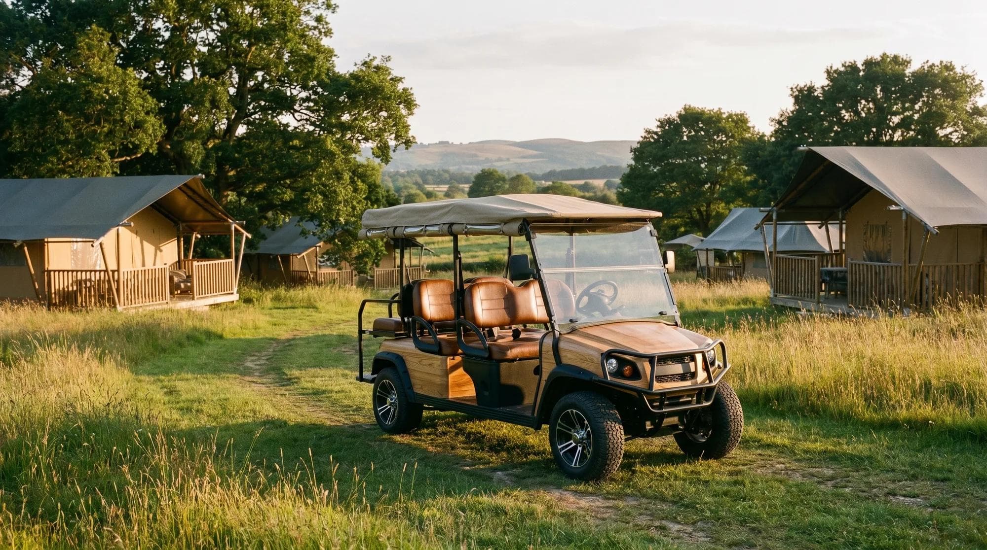 Electric golf carts for glamping and luxury campsites