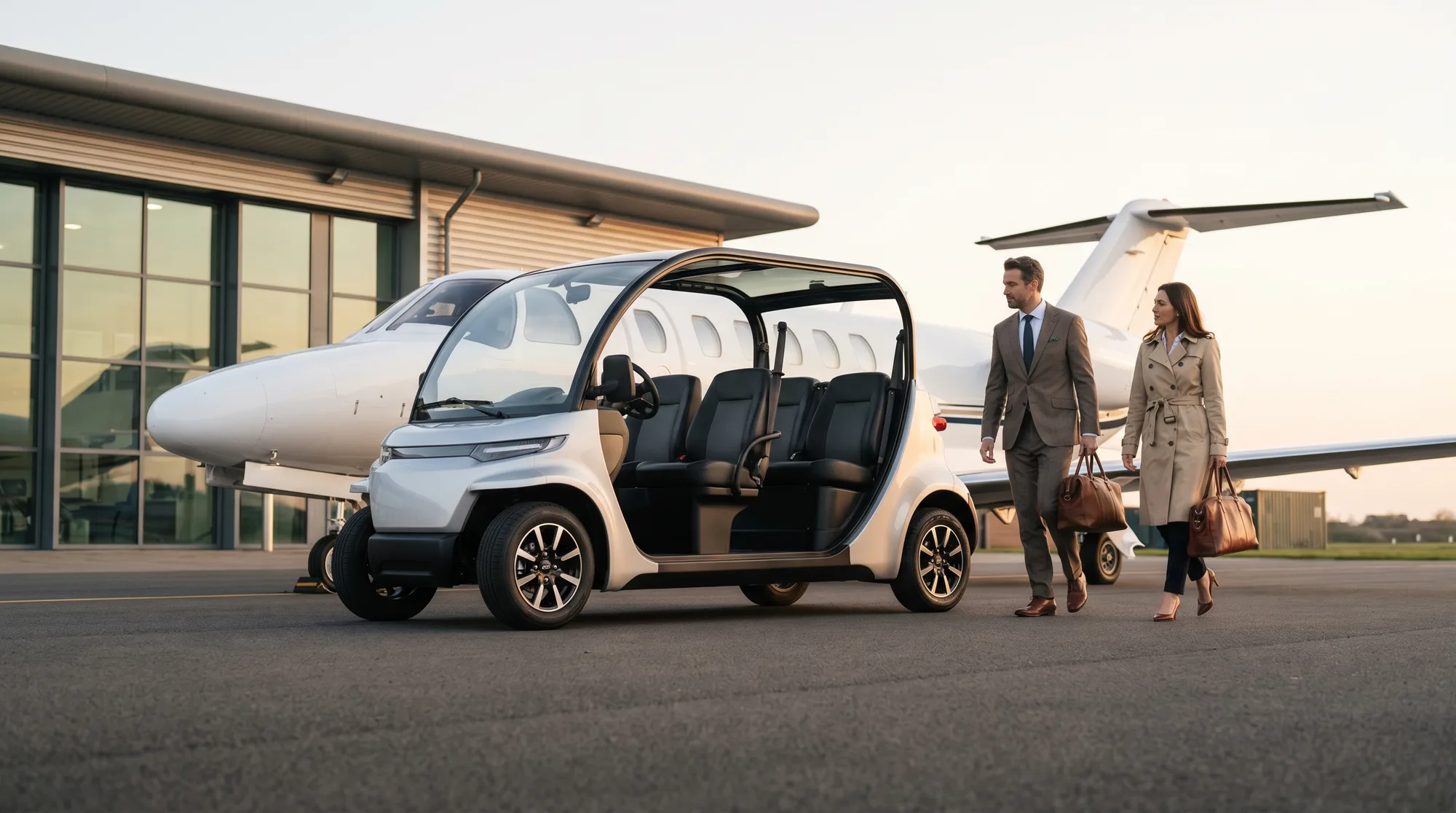 FBO and private jet terminal transport: premium electric buggies